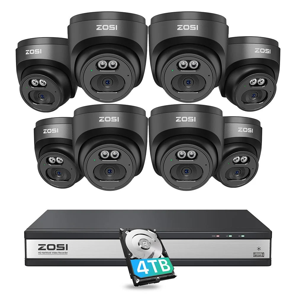ZOSI 8Pcs Human Detection 100ft Night Vision 4MP Weatherproof PoE IP Security Cameras + 16CH 4K NVR with 4TB HDD - Black / UK Plug - 1