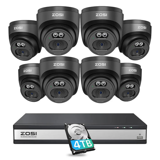 ZOSI 8Pcs Human Detection 100ft Night Vision 4MP Weatherproof PoE IP Security Cameras + 16CH 4K NVR with 4TB HDD - Black / UK Plug - 1