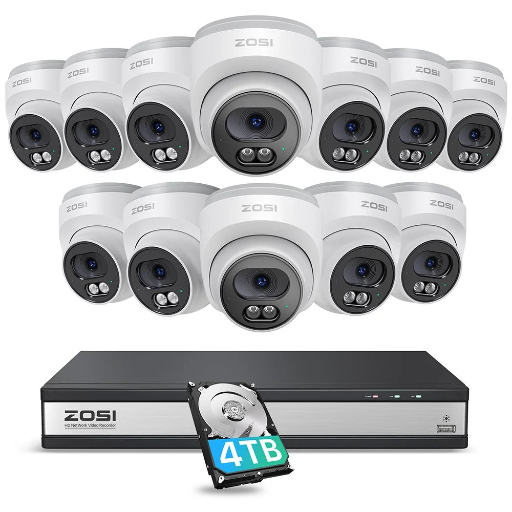 ZOSI 12Pcs Human Detection 100ft Night Vision 4MP Weatherproof PoE IP Security Cameras + 16CH 4K NVR with 4TB HDD - White / US Plug - 1