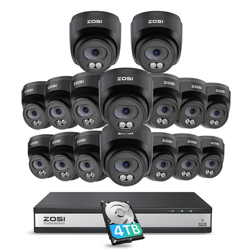 ZOSI 16Pcs Human Detection 100ft Night Vision 4MP Weatherproof PoE IP Security Cameras + 16CH 4K NVR with 4TB HDD - Black / US Plug - 1