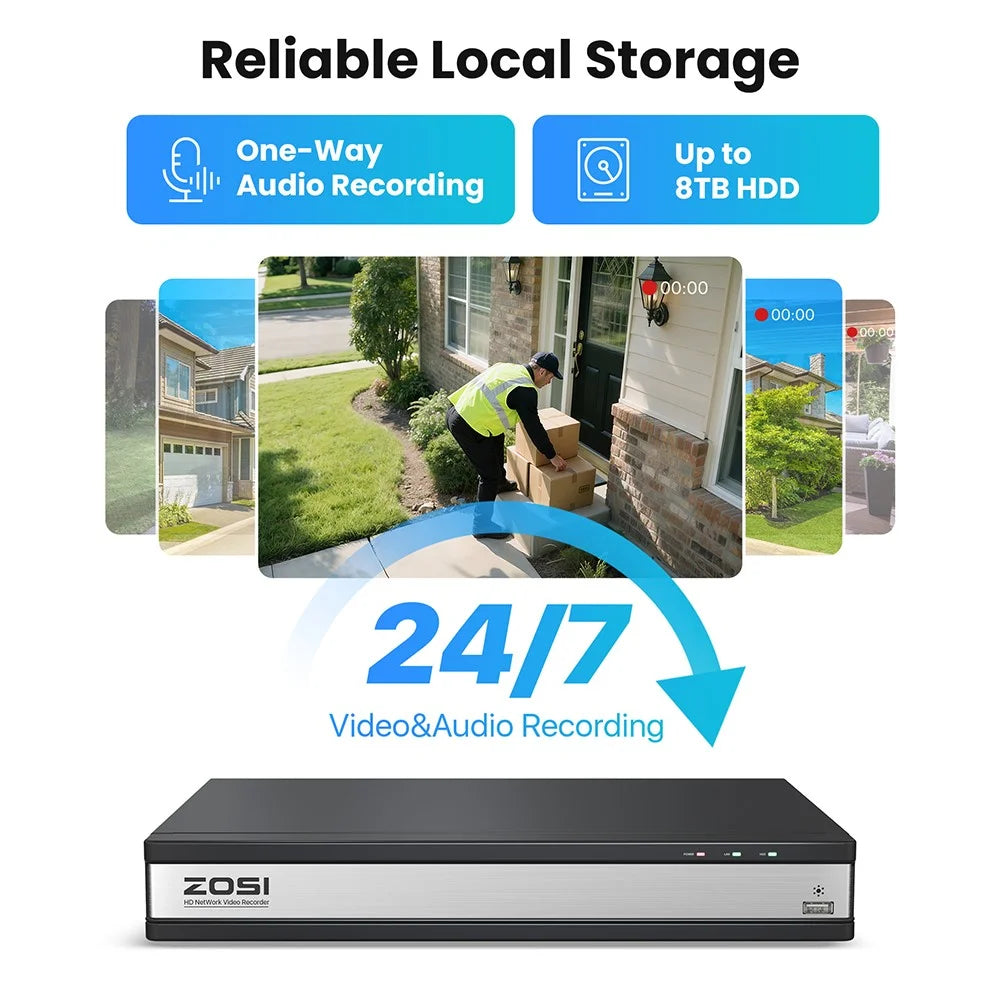 ZOSI 16Pcs Human Detection 100ft Night Vision 4MP Weatherproof PoE IP Security Cameras + 16CH 4K NVR with 4TB HDD - Black / US Plug - 7