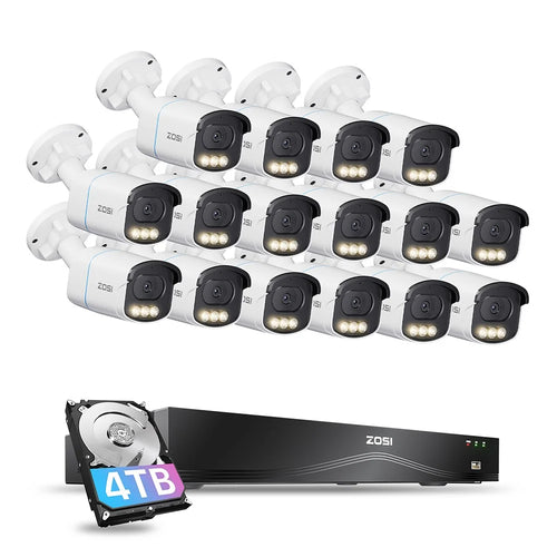 ZOSI 16Pcs 3K C186 Aurora Lux Full Color Night Vision Person Vehicle Detection PoE Cameras + 4K 8MP 16CH NVR with 4TB HDD - US Plug - 1