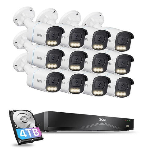 ZOSI 12Pcs 3K C186 Aurora Lux Night Vision Person Vehicle Detection PoE Cameras + 4K 8MP 16CH NVR with 4TB HDD - EU Plug - 1