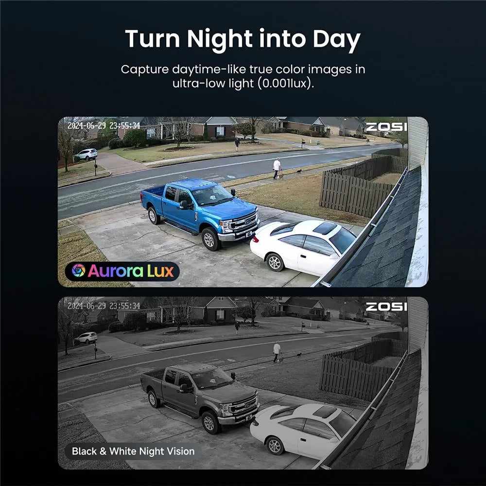 ZOSI 8Pcs 3K C186 Aurora Lux Night Vision Person Vehicle Detection PoE Cameras + 4K 8MP 16CH NVR with 4TB HDD - US Plug - 6