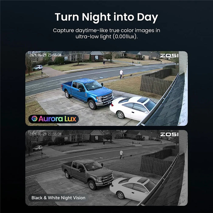 ZOSI 8Pcs 3K C186 Aurora Lux Night Vision Person Vehicle Detection PoE Cameras + 4K 8MP 16CH NVR with 4TB HDD - US Plug - 6