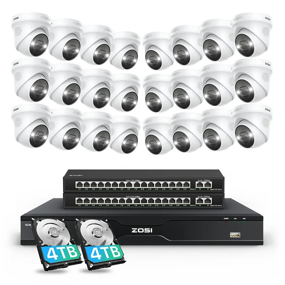 ZOSI 24Pcs Face Vehicle Detection Two-Way Audio 24 / 7 Recording 8MP PoE Cameras + 32CH 4K NVR with 8TB HDD - EU Plug - 1