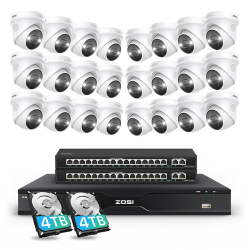 ZOSI 24Pcs Face Vehicle Detection Two-Way Audio 24 / 7 Recording 8MP PoE Cameras + 32CH 4K NVR with 8TB HDD - EU Plug - 1