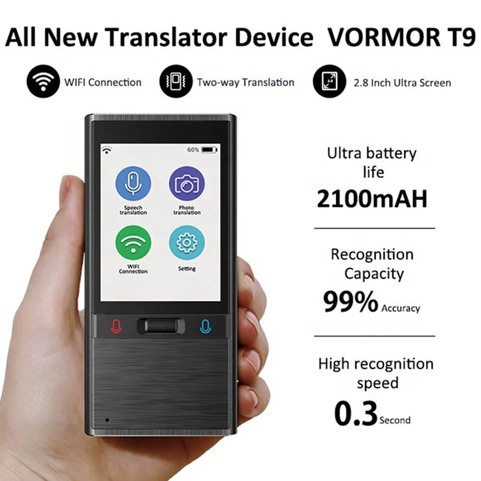 VORMOR T9 2.8 inch HD Touch Screen Smart Translator Language Translator Device 106 Languages Portable Smart Voice Translator Supports WiFi/Hotspot/OCR Image Handheld Translator - Rose Gold - 2