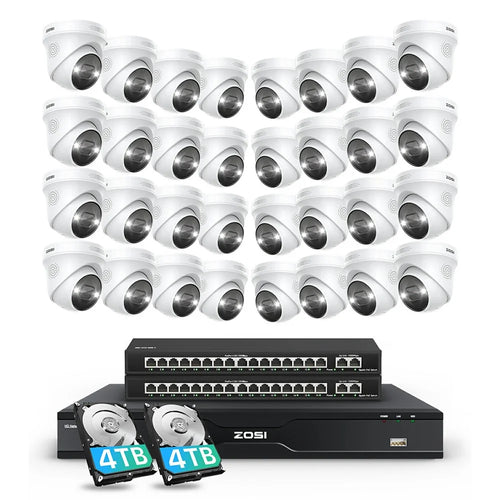 ZOSI 32Pcs Face Vehicle Detection 2 Way Audio 4K PoE Spotlight Cameras + 32CH 8MP NVR with 8TB HDD for Business 24 / 7 Recording - AU Plug - 1