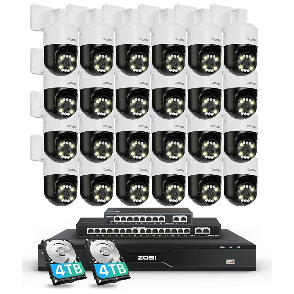 ZOSI 24Pcs Auto Human Tracking Face Vehicle Detection 8MP PoE Pan Tilt Cameras + 32CH 4K NVR with 8TB HDD - US Plug - 1
