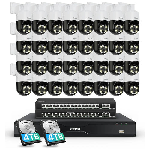 ZOSI 32Pcs Auto Human Tracking Color Night Vision 8MP PoE Security Cameras + 32CH 4K NVR with 8TB HDD - US Plug - 1