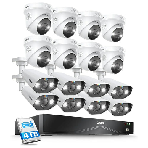 ZOSI 16Pcs AI Human Vehicle Detection Two-Way Audio Night Vision 8MP 4K PoE Outdoor Indoor Cameras + 32CH NVR with 4TB HDD - UK Plug - 1