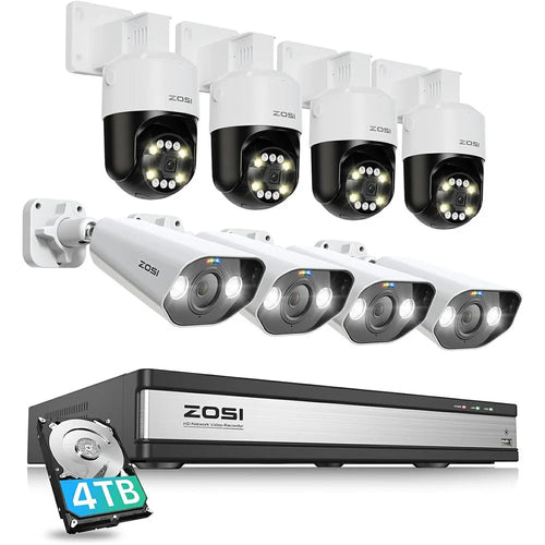 ZOSI 8Pcs Two-Way Audio 5x Digital Zoom 24 / 7 Recording Wired 5MP 3K PT PoE IP Cameras + 16CH NVR with 4TB HDD - UK Plug - 1
