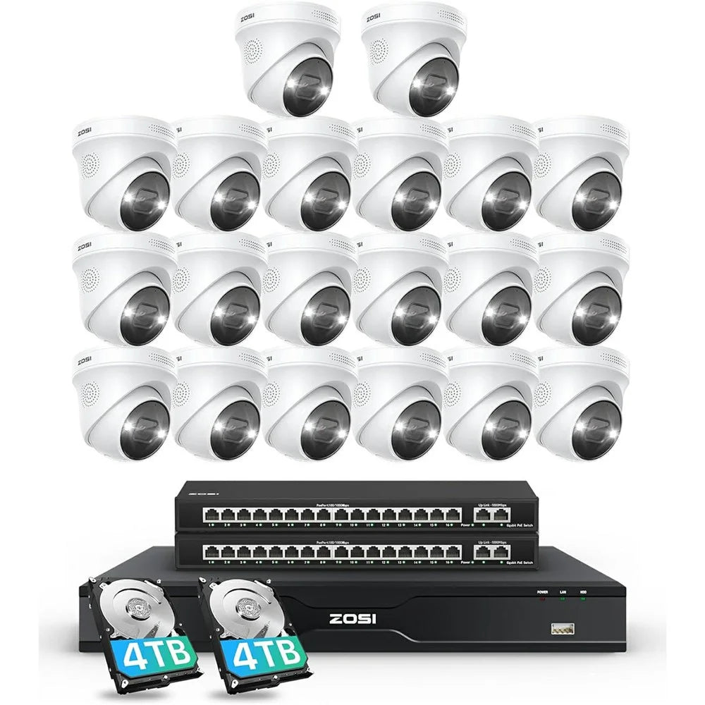 ZOSI 20Pcs Face Vehicle Detection 2 Way Audio 4K PoE Spotlight Cameras + 32CH 4K NVR with 8TB HDD for 24 / 7 Recording - AU Plug - 1