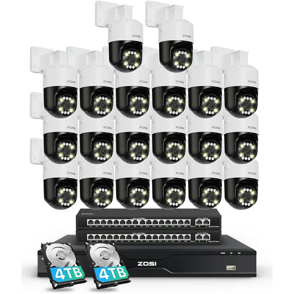 ZOSI 20Pcs Auto Human Tracking Face Vehicle Detection 8MP PoE Security Cameras + 32CH 4K NVR with 8TB HDD - UK Plug - 1