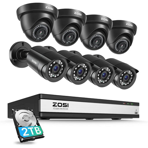 ZOSI 8Pcs AI Human Vehicle Detection Night Vision Remote Access 1080P Outdoor Cameras + 16CH DVR with 2TB HDD - US Plug - 1