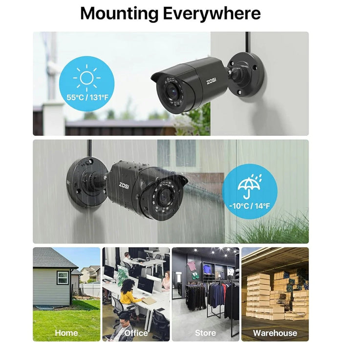ZOSI 8Pcs AI Human Vehicle Detection Night Vision Remote Access 1080P Outdoor Cameras + 16CH DVR with 2TB HDD - US Plug - 4