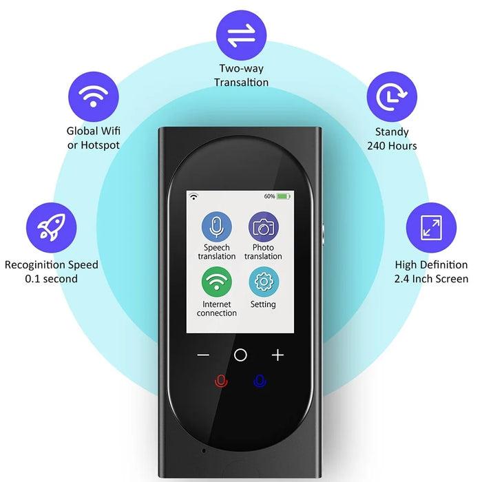 VORMOR T10 4G Offline Language Translation Device USB Rechargeable 106 Languages Instant Two Way AI Voice Translator with 2.4 Inch HD Screen - 4