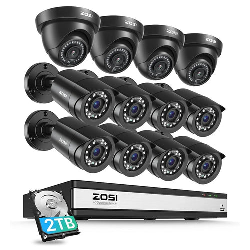 ZOSI 16CH 3K Lite DVR with 2TB HDD + 12Pcs AI Human Vehicle Detection Night Vision Remote Access H.265+ 1080P Cameras - UK Plug - 1