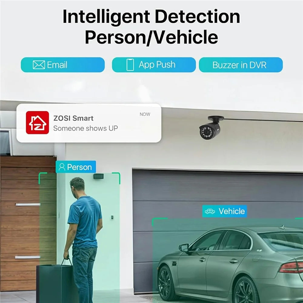 ZOSI 16CH 3K Lite DVR with 2TB HDD + 12Pcs AI Human Vehicle Detection Night Vision Remote Access H.265+ 1080P Cameras - UK Plug - 2