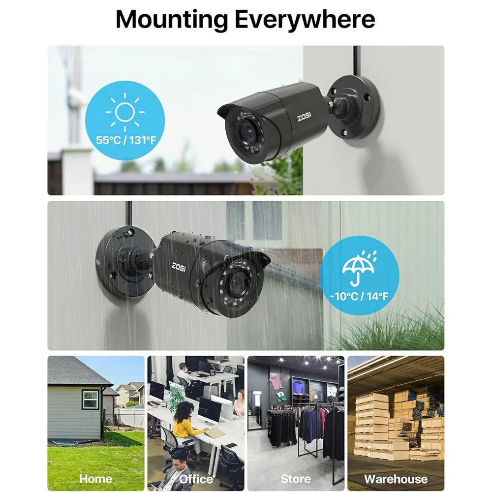 ZOSI 16CH 3K Lite DVR with 2TB HDD + 12Pcs AI Human Vehicle Detection Night Vision Remote Access H.265+ 1080P Cameras - UK Plug - 4
