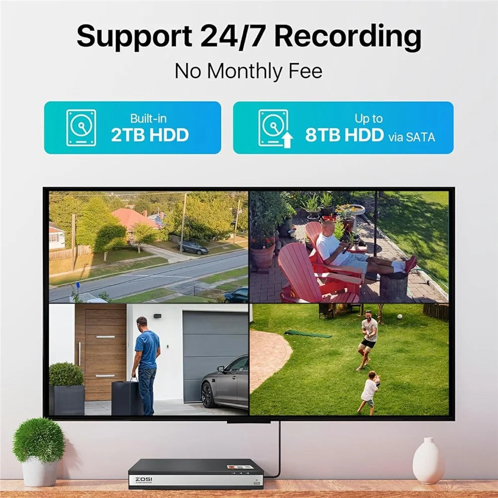 ZOSI 16CH 3K Lite DVR with 2TB HDD + 12Pcs AI Human Vehicle Detection Night Vision Remote Access H.265+ 1080P Cameras - UK Plug - 5
