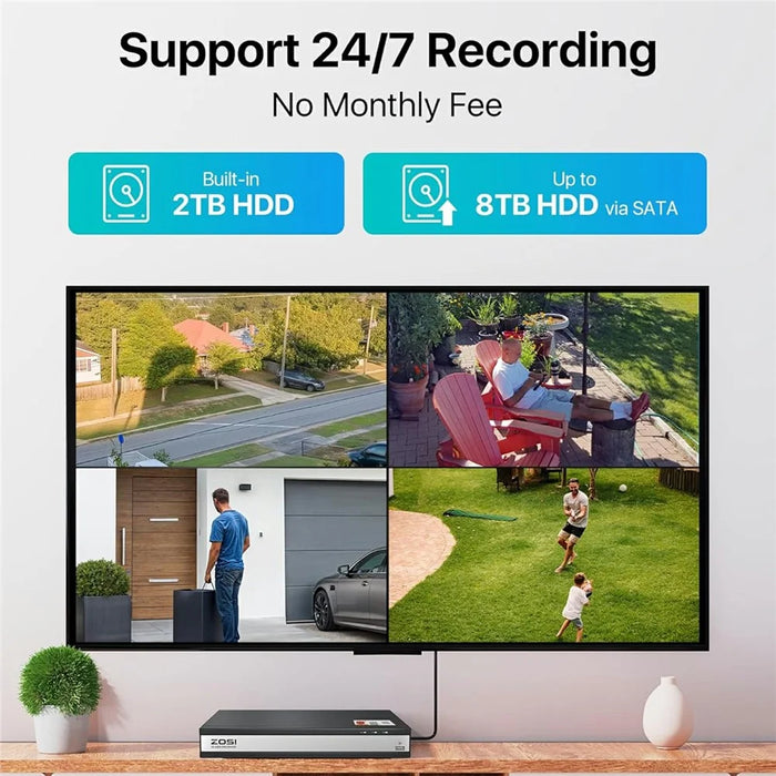 ZOSI 16Pcs Home Business AI Human Vehicle Detection Night Vision 1080P CCTV Cameras + 16CH DVR with 2TB HDD - AU Plug - 7