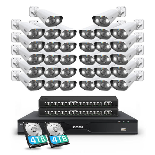 ZOSI 32Pcs AI Detection 2-Way Audio 8MP PoE Security Spotlight Cameras + 32 Channel 4K NVR with 8TB HDD - AU Plug - 1