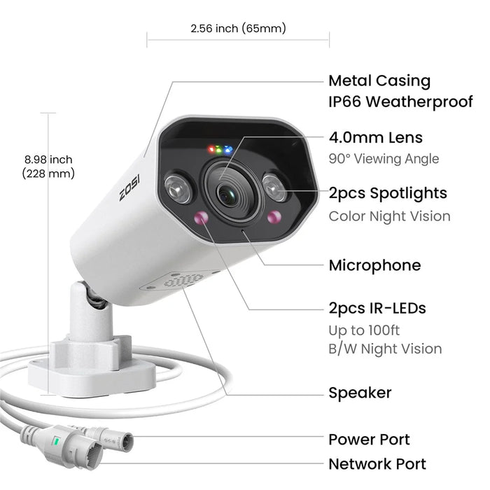 ZOSI 32Pcs AI Detection 2-Way Audio 8MP PoE Security Spotlight Cameras + 32 Channel 4K NVR with 8TB HDD - AU Plug - 4