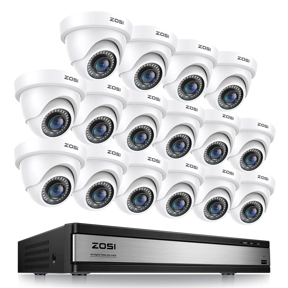 ZOSI C419 16Pcs Home Business AI Human Vehicle Detection Night Vision 1080P Security Cameras + 16 Channel DVR - White / US Plug - 1