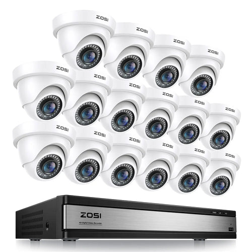 ZOSI C419 16Pcs Home Business AI Human Vehicle Detection Night Vision 1080P Security Cameras + 16 Channel DVR - White / US Plug - 1