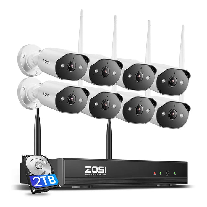 ZOSI 2K WiFi 6 Security Camera System 8 x 3MP Wireless Cameras Indoor / Outdoor AI Human Detection Color Night Vision Two-Way Audio 8CH 4K NVR 2TB HDD - 1