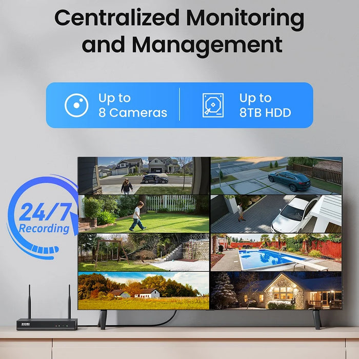 ZOSI 2K WiFi 6 Security Camera System 8 x 3MP Wireless Cameras Indoor / Outdoor AI Human Detection Color Night Vision Two-Way Audio 8CH 4K NVR 2TB HDD - 5