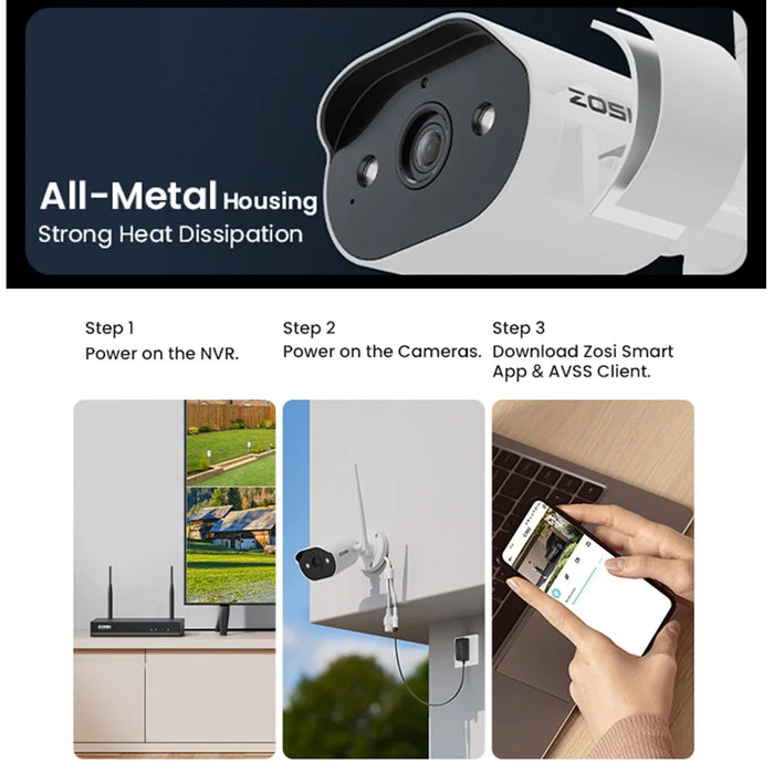 ZOSI 2K WiFi 6 Security Camera System 8 x 3MP Wireless Cameras Indoor / Outdoor AI Human Detection Color Night Vision Two-Way Audio 8CH 4K NVR 2TB HDD - 7
