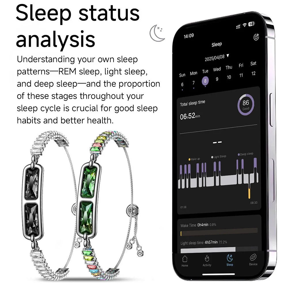 BH3 Multifunctional Health Monitoring Smart Bracelet Heart Rate Blood Oxygen Tracking Rhinestone Inlaided Wristband - Black+White - 7