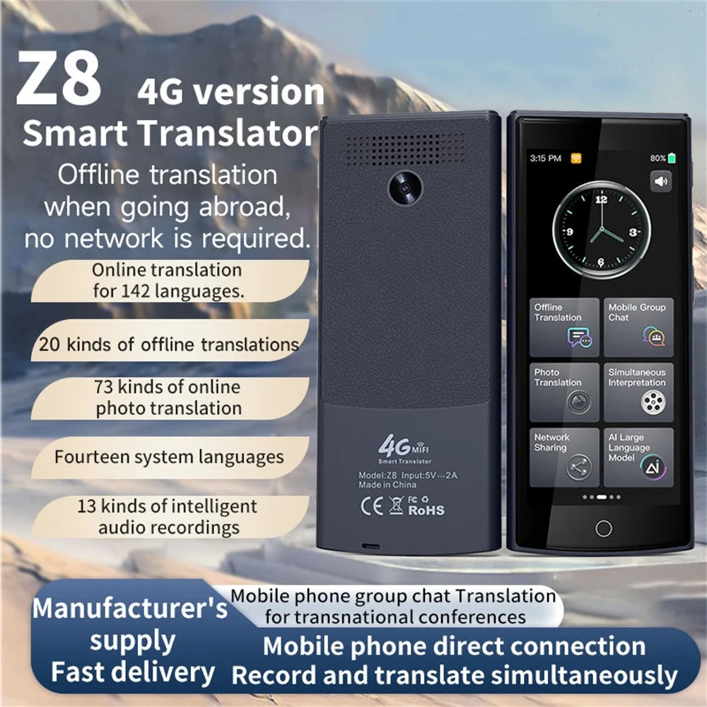 Z8 4G Smart Voice Translator 5.5 inch IPS Full View Screen with 5MP Auto Zoom Photo Translation Device for Business - 2