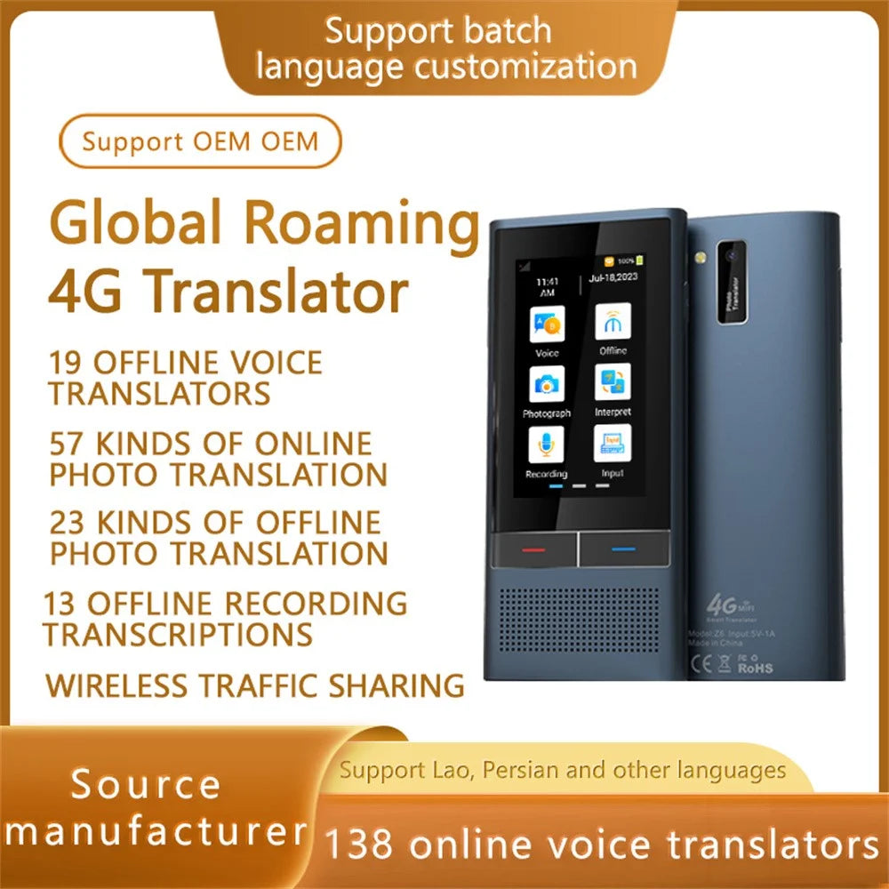 Z6 4G Smart Voice Translator Supporting 138 Languages Two-Way Simultaneous Interpretation Device - 2