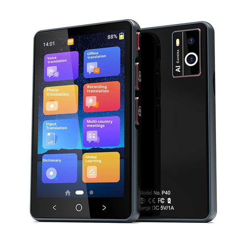 P40 Smart Voice Offline Translator Multilingual Translation Device with MP3 Player Multi-Functional for Travel Study - Black - 1