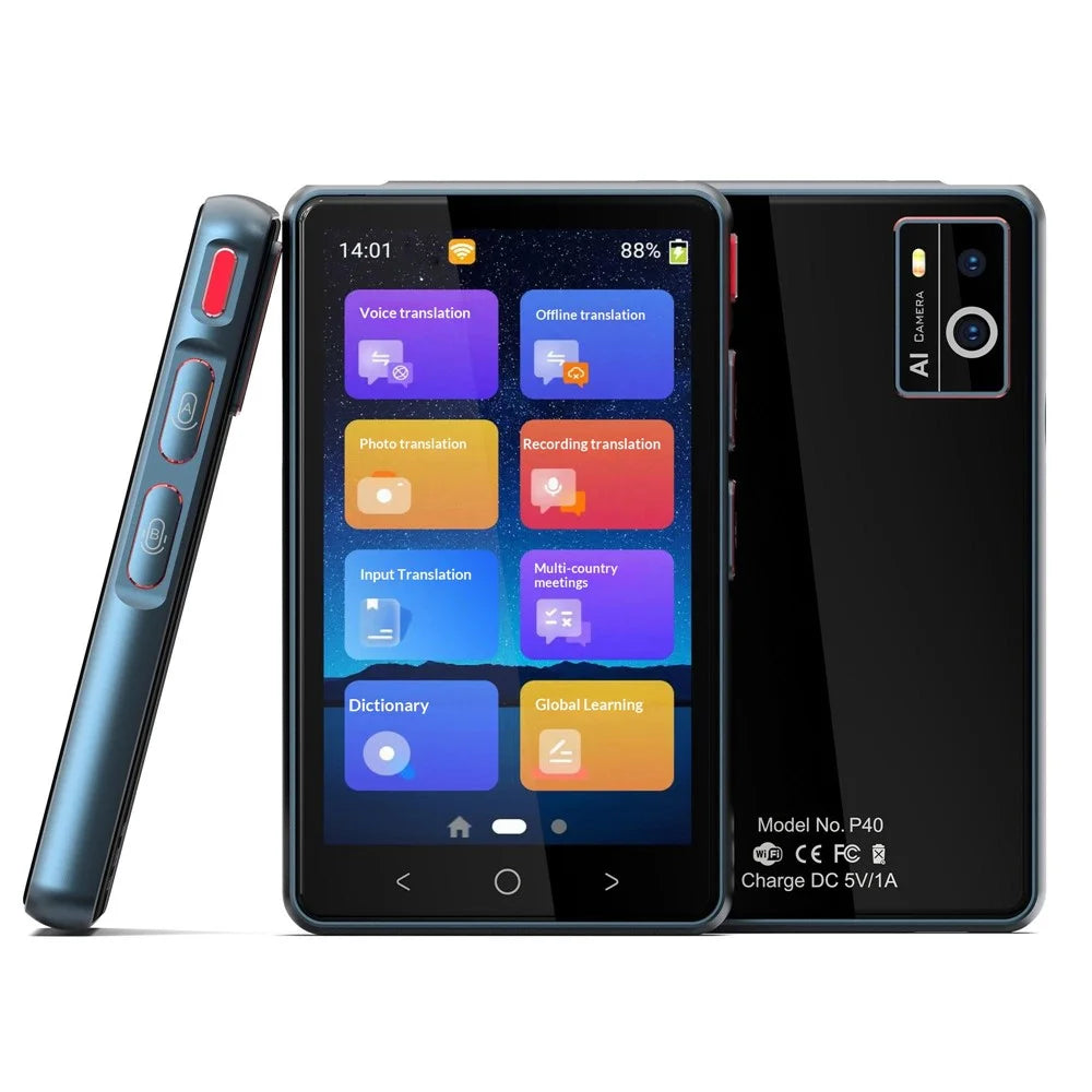 P40 Smart Voice Offline Translator Multilingual Translation Device with MP3 Player Multi-Functional for Travel Study - Black - 3