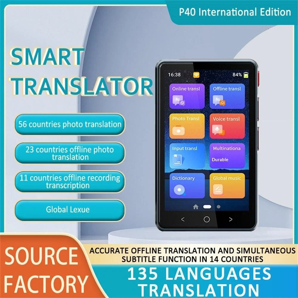 P40 Smart Voice Offline Translator Multilingual Translation Device with MP3 Player Multi-Functional for Travel Study - Black - 5