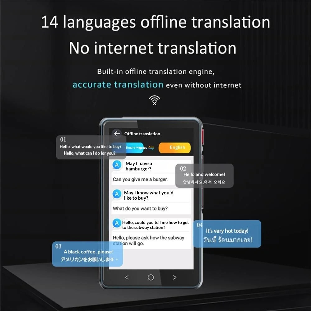 P40 Smart Voice Offline Translator Multilingual Translation Device with MP3 Player Multi-Functional for Travel Study - Black - 6