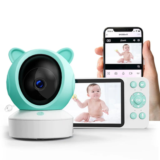 C8-A WiFi Baby Monitor 1080P Video Camera with Screen / Remote Tracking / Cry Detection / App Control - White+Green - 1