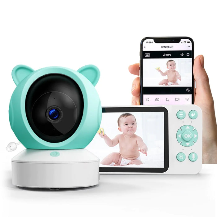 C8-A WiFi Baby Monitor 1080P Video Camera with Screen / Remote Tracking / Cry Detection / App Control - White+Green - 1