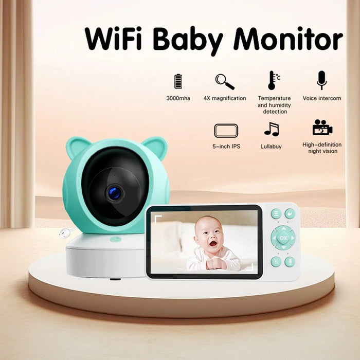 C8-A WiFi Baby Monitor 1080P Video Camera with Screen / Remote Tracking / Cry Detection / App Control - White+Green - 2