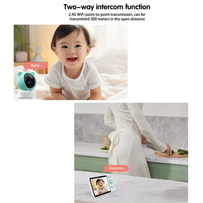 C8-A WiFi Baby Monitor 1080P Video Camera with Screen / Remote Tracking / Cry Detection / App Control - White+Green - 5