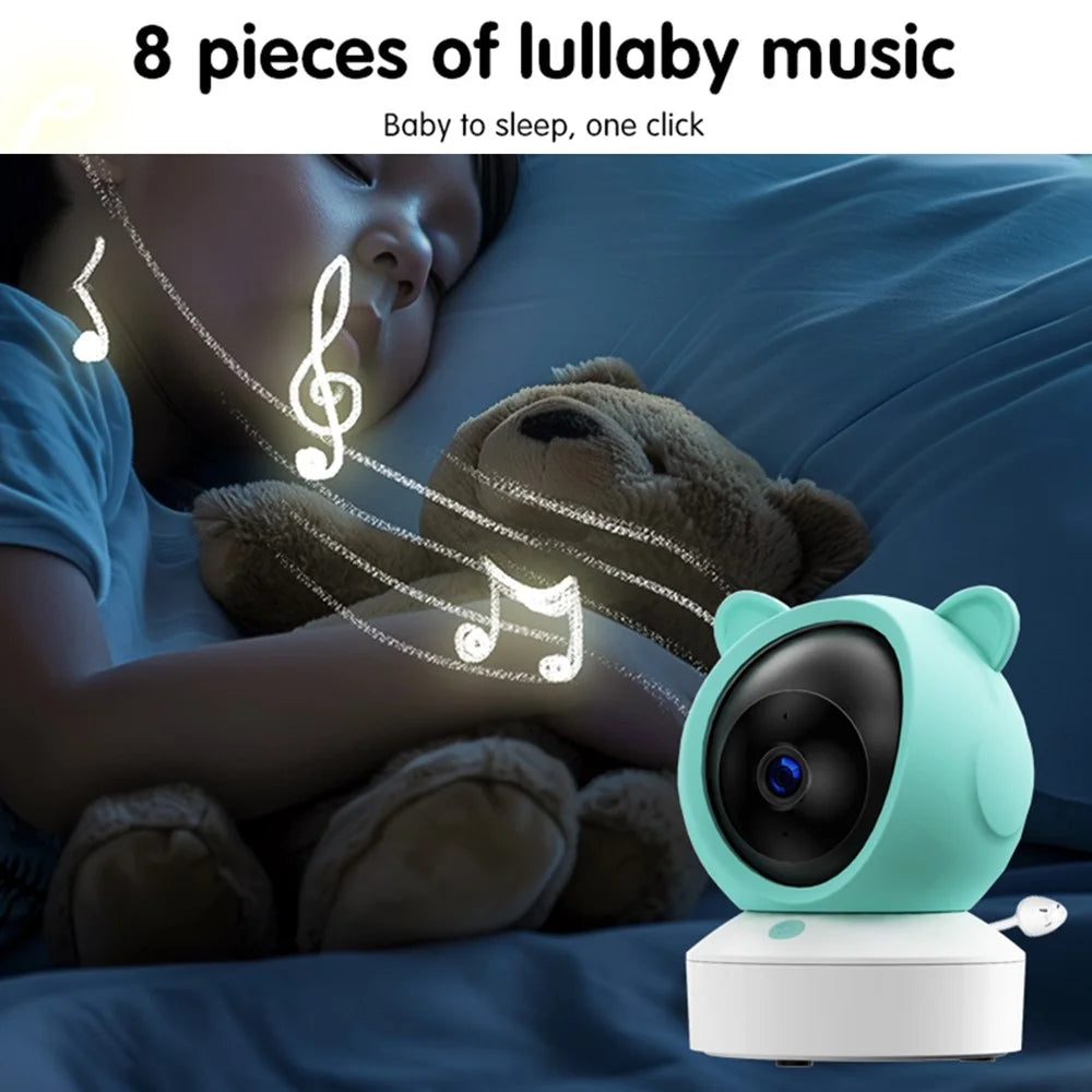 C8-A WiFi Baby Monitor 1080P Video Camera with Screen / Remote Tracking / Cry Detection / App Control - White+Green - 6