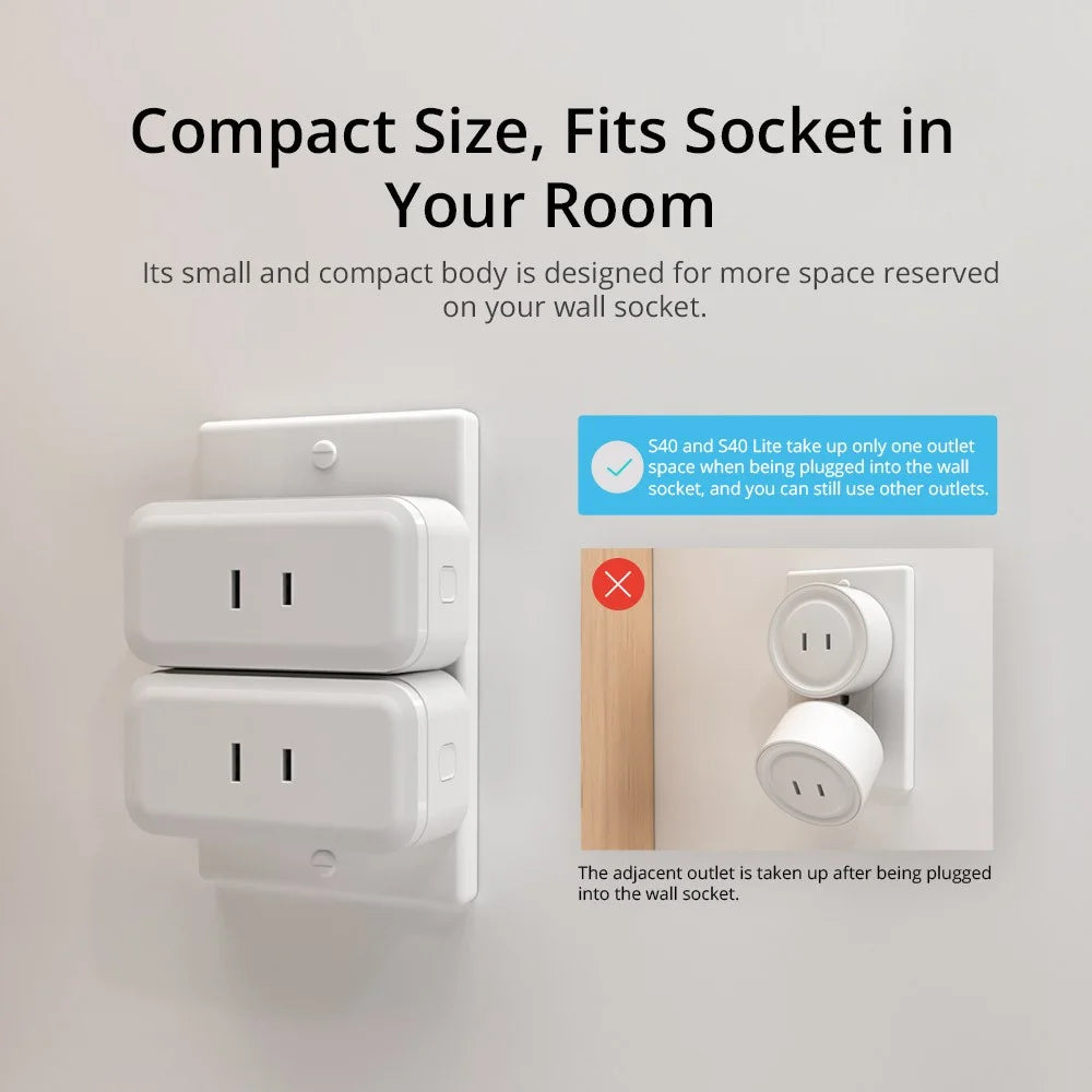 SONOFF S40 WiFi Smart Socket Mini Plug for Home Office Compact Plug Support APP / Voice Control - Two Holes - 4