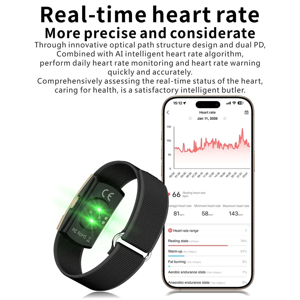 QX Air Smart Health Band Fitness Tracker Heart Rate Blood Oxygen Sleep Monitor IP68 Waterproof Smart Wristband - Black - 4
