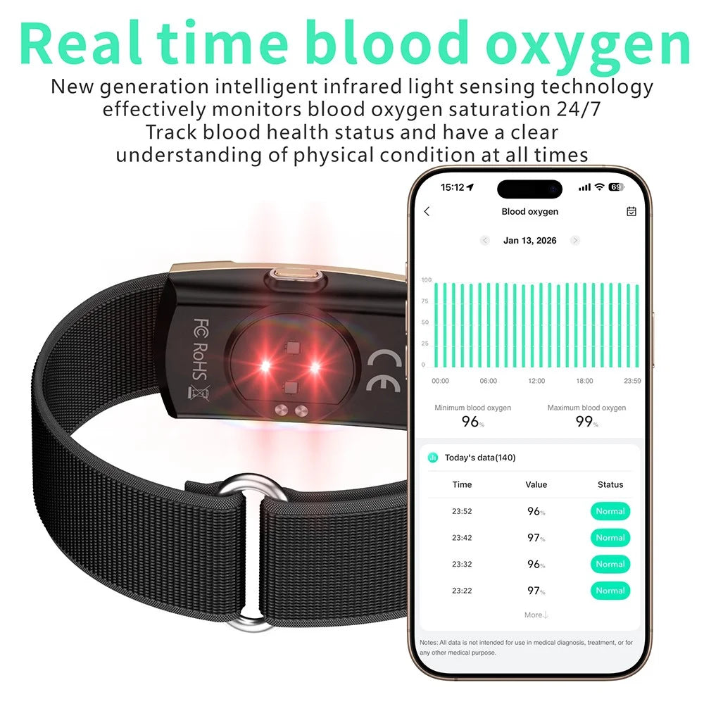 QX Air Smart Health Band Fitness Tracker Heart Rate Blood Oxygen Sleep Monitor IP68 Waterproof Smart Wristband - Black - 6
