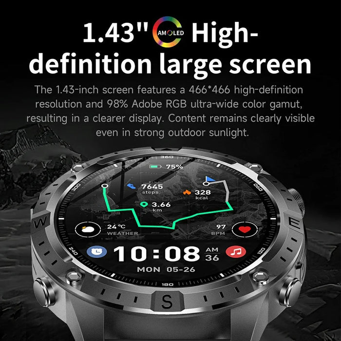 Y102 1.43 Inch AMOLED Screen Smart Watch GPS Positioning Bluetooth-compatible Call Health Monitor Waterproof Fitness Tracker - Black - 4